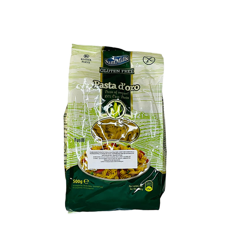 PASTA FUSILLI 1/500 GLUTEN FREE PASTA DE ORO SAM MILLS IB Mayoreo de